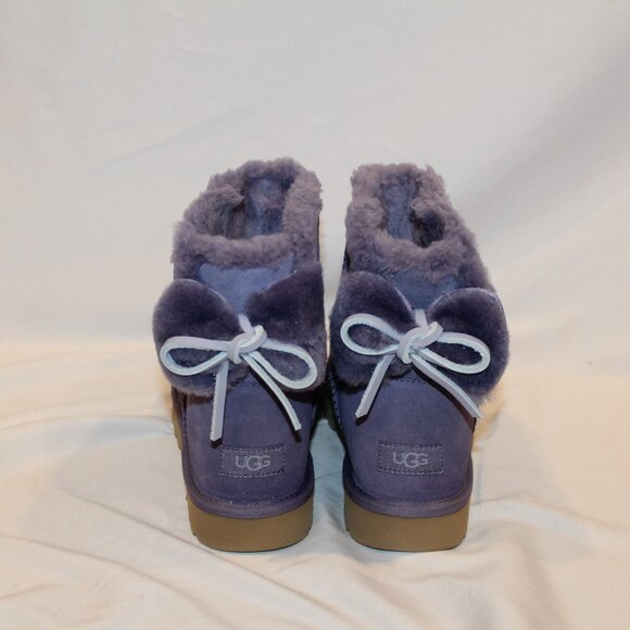 UGG WOMEN'S MINI BAILEY BOW SUEDE SHEARLING LINED ANKLE BOOTS PURPLE - Picture 2 of 9